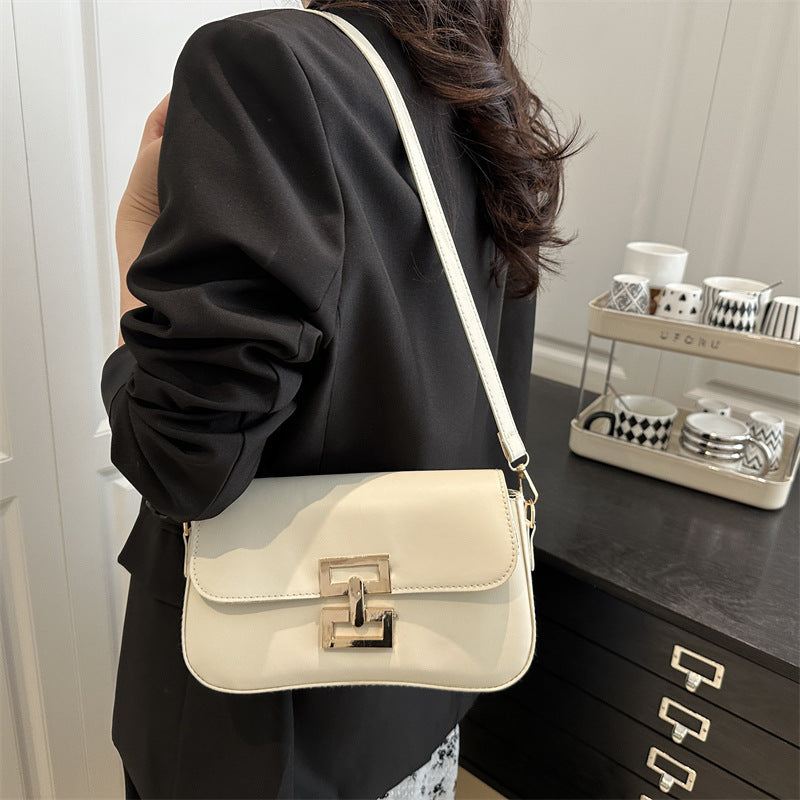 Women's Spring Retro Large Capacity Solid Color Lock