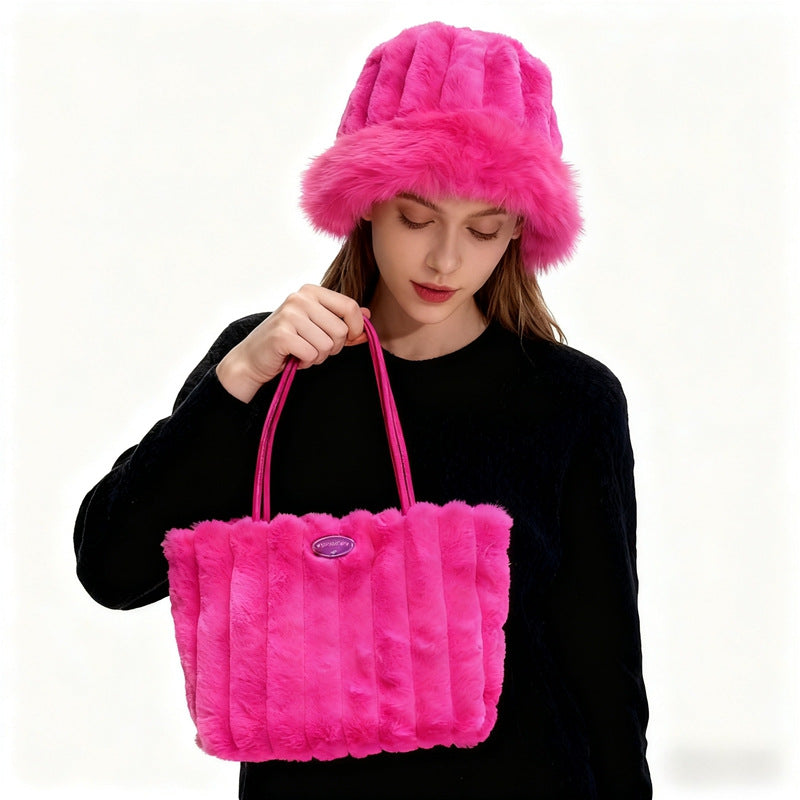 Women's Fashion With Hat Striped Texture Commuter Women's Shoulder Bag