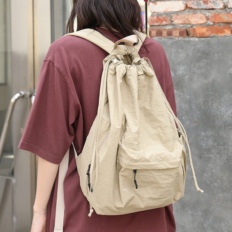 Leisure Artistic Nylon Simple Vintage Crumpled Drawstring Backpacks