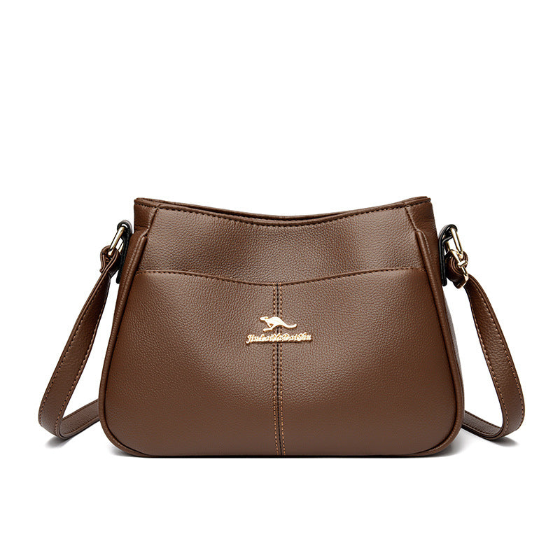 Women's Live Soft Leather Mother Simple Solid Color Large Women's Messenger Bag