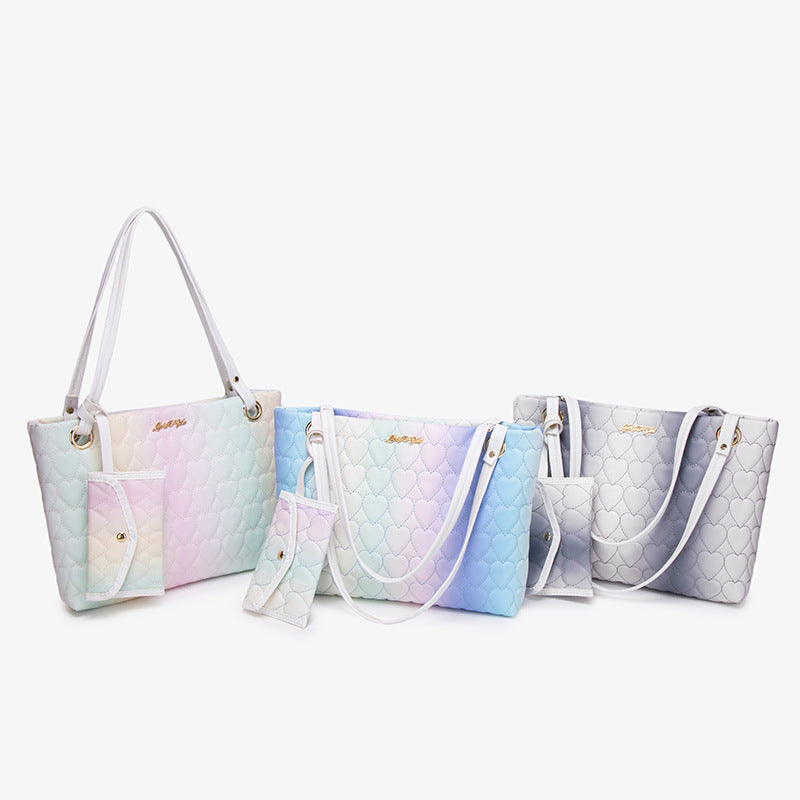Rainbow Gradient Love Embroidered Affordable Luxury Fashion Two-piece Women's Shoulder Bag