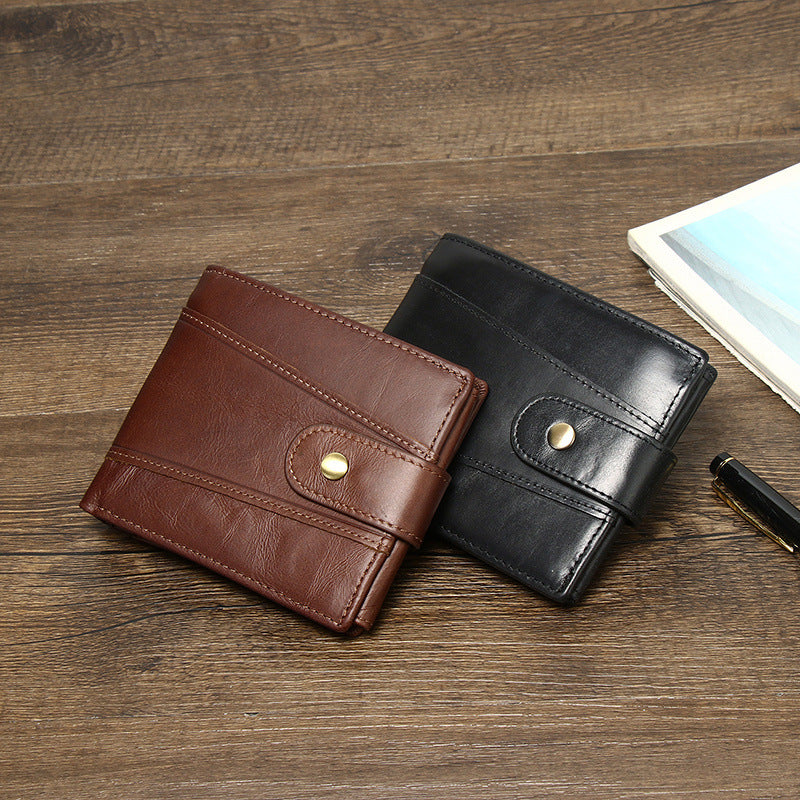 Men's Leather Short Large Capacity Cattlehide Retro Men's Wallets