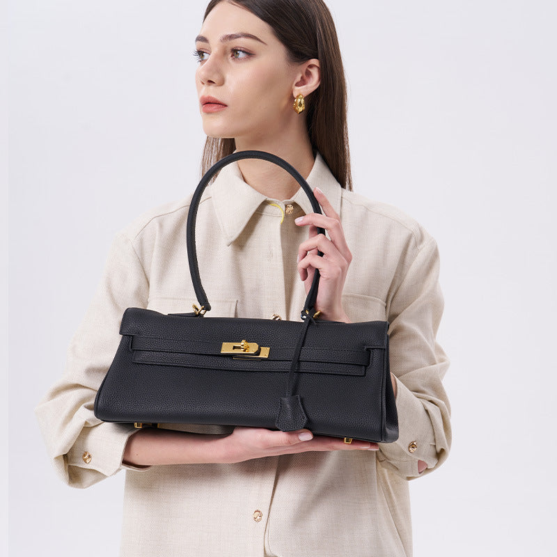 Women's Crosswise Large Size Callie Layer Cowhide Women's Shoulder Bag