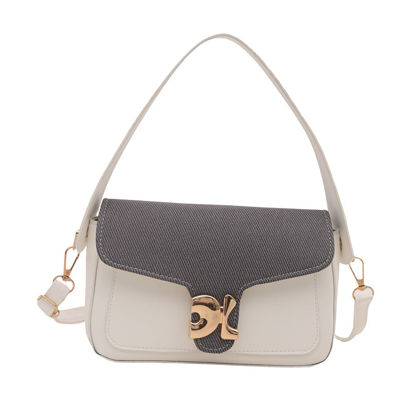 Simple Contrast Color Retro Texture Portable Lady Women's Shoulder Bag