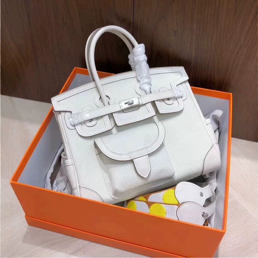Women's Genuine Leather With Canvas Fashion Pocket Women's Handbag