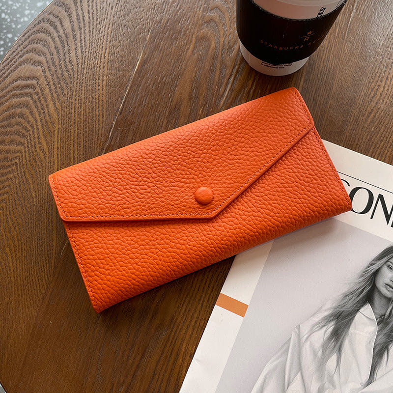 Women's Leather Long Simple First Layer Cowhide Multiple Ladies Wallets