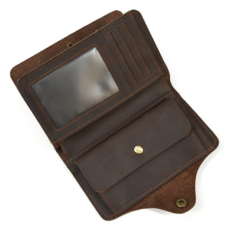 Men's Leather Crazy Horse Vintage Snap Button Men's Wallets