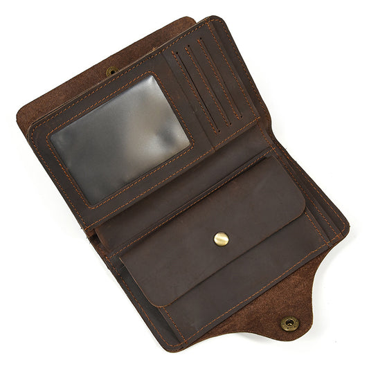 Men's Leather Crazy Horse Vintage Snap Button Men's Wallets