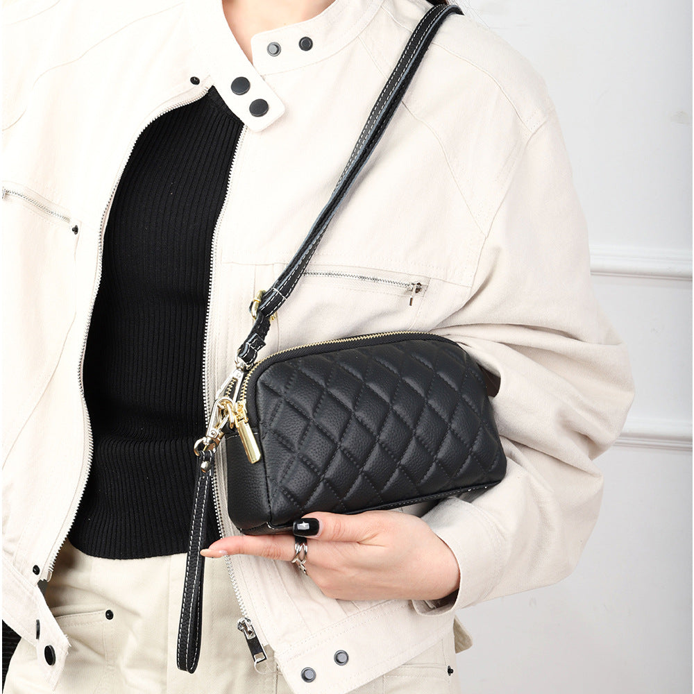 Women's Fashion Embossing Diamond Plaid Clutch Zipper Crossbody Bags