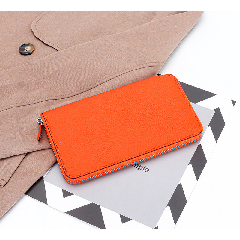 Women's High-grade Pure Cowhide Long Multifunctional Zipper Clutch Fashion Genuine Ladies Wallet