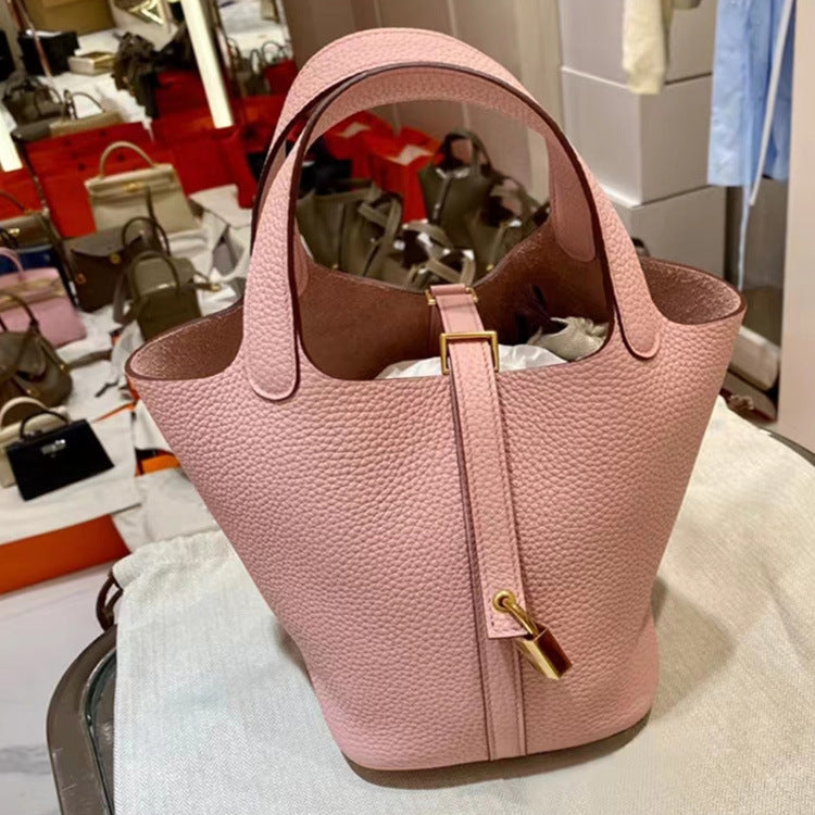 Women's Home Vegetable Basket Hand First Layer Cowhide Bags