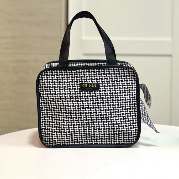Women's Style Fashion Plaid Portable Large Capacity Toiletry Mummy Cosmetic Bags