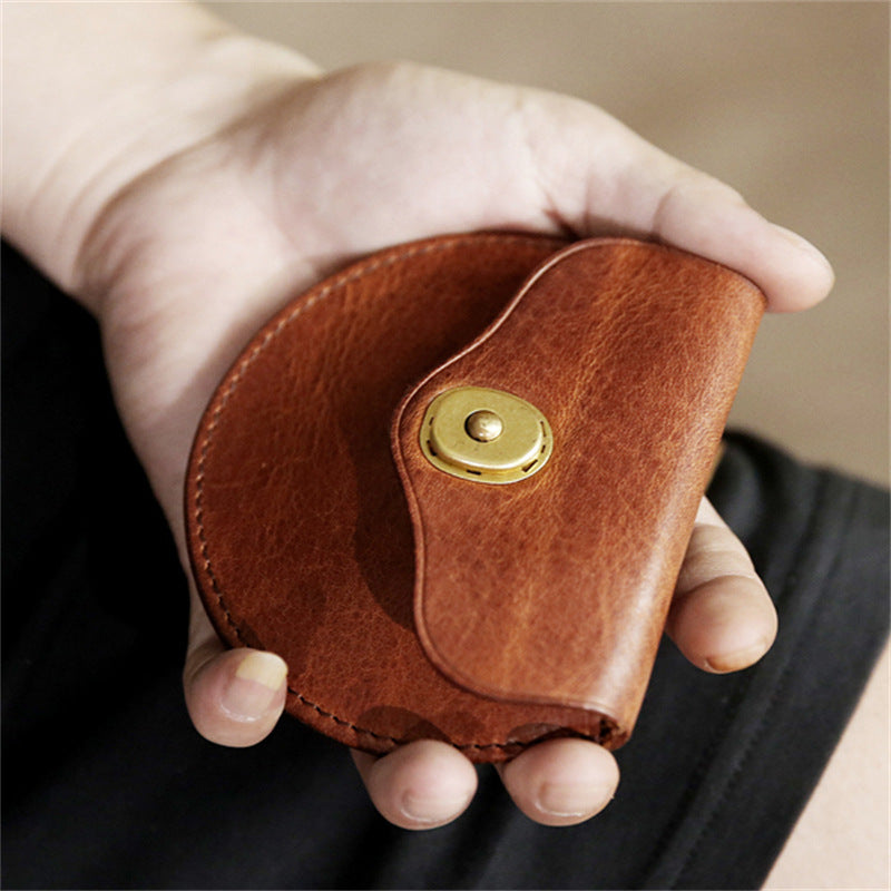 Women's & Men's & Handmade Vegetable Tanned Leather Mini Men's Wallets