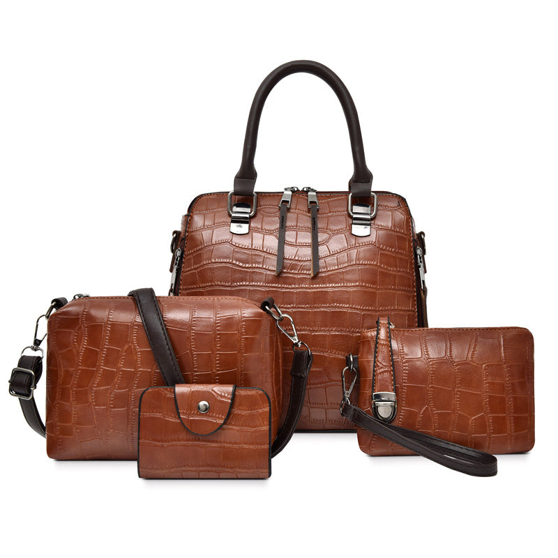 Women's Crocodile Pattern Portable Mother Retro Lady's Handbags