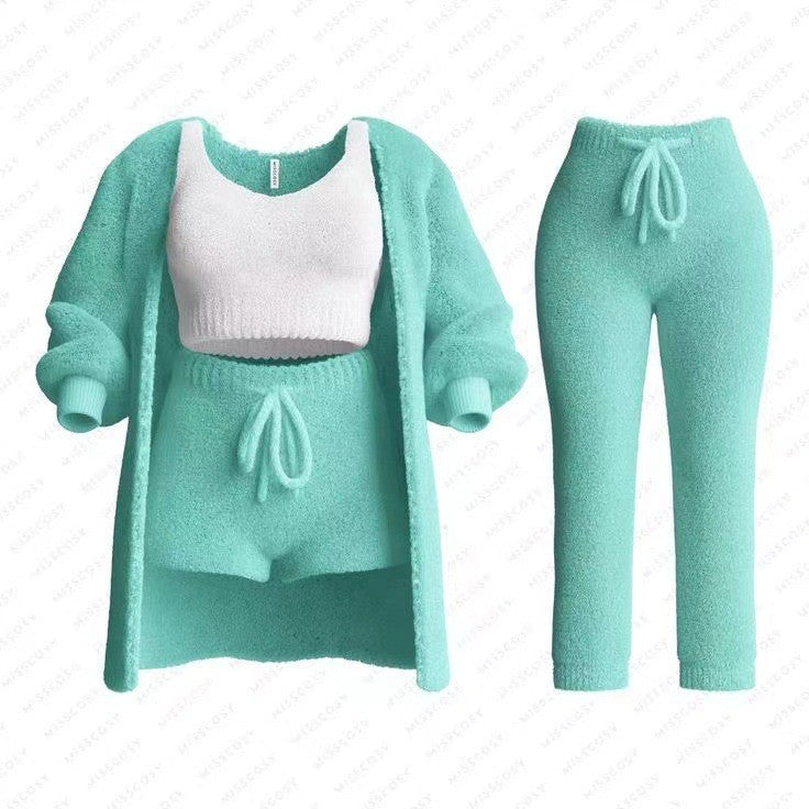 Knitted Plush Long Sleeve Set Three-piece Suits