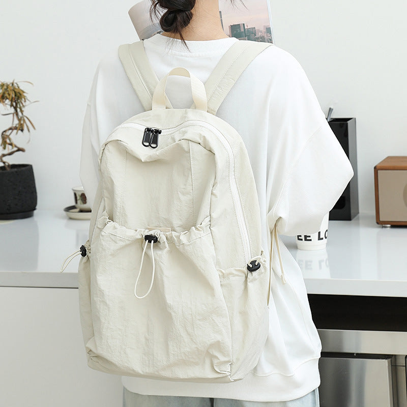 Women's Artistic Nylon Fashionable Pleated Canvas Drawstring Backpacks