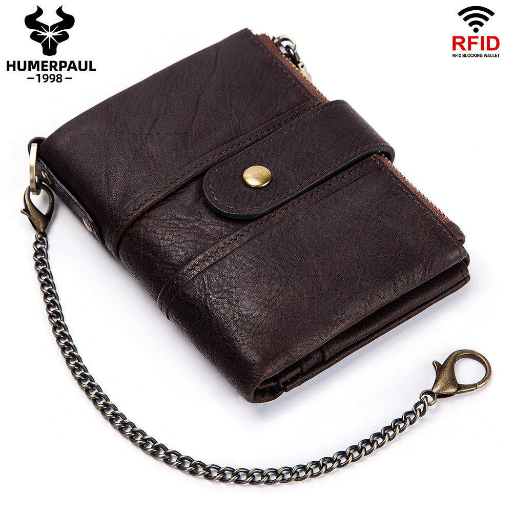 Swiping Genuine Leather Multifunctional Zipper Vintage Men's Wallets