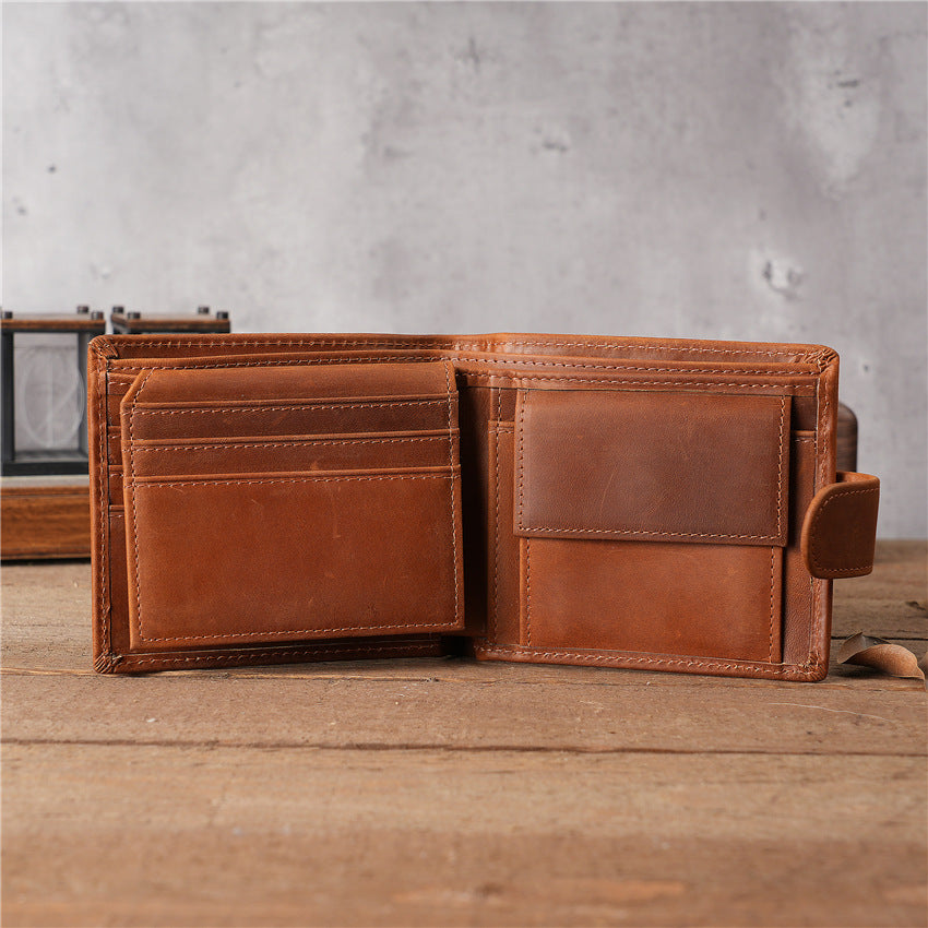Men's Leather For Man Short First Layer Cowhide Multiple Slots Men's Wallets
