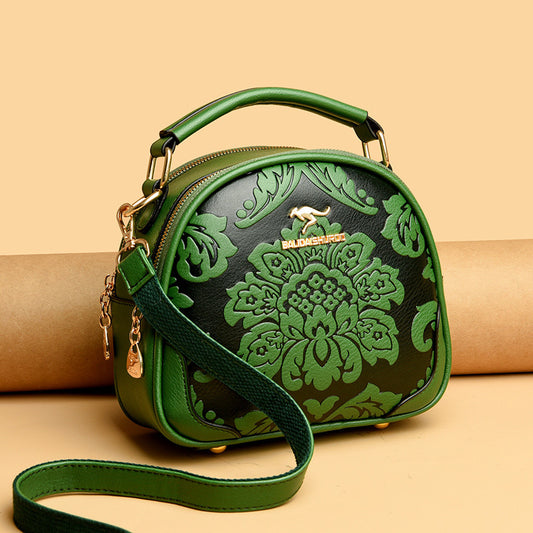 Women's Style Simple Round Ethnic Embossed Mother Crossbody Bags