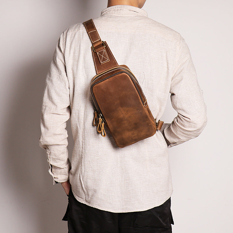 Women's & Men's Leather Close-fitting Crazy Horse Large Capacity Bags