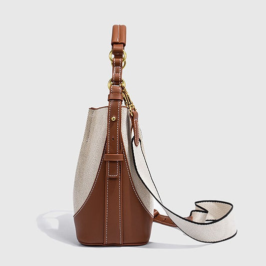 Women's Spanish Brown Pleated Drawstring Versatile Wide Crossbody Bags