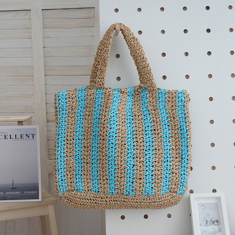 Vertical Stripes Hand-woven Letter Embroidery Fashion Woven Women's Shoulder Bag