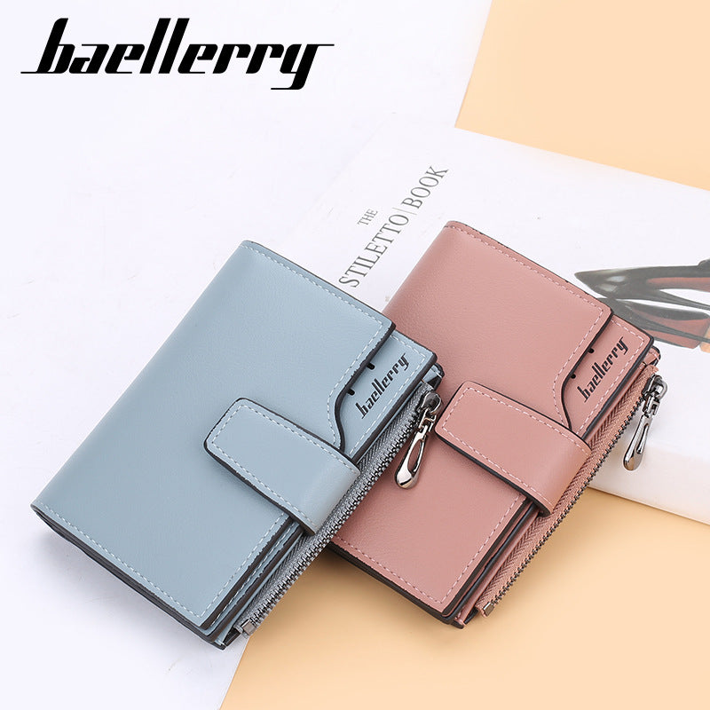 Women's Leather Short Korean Style Multiple Slots Zipper Hasp Ladies Wallet