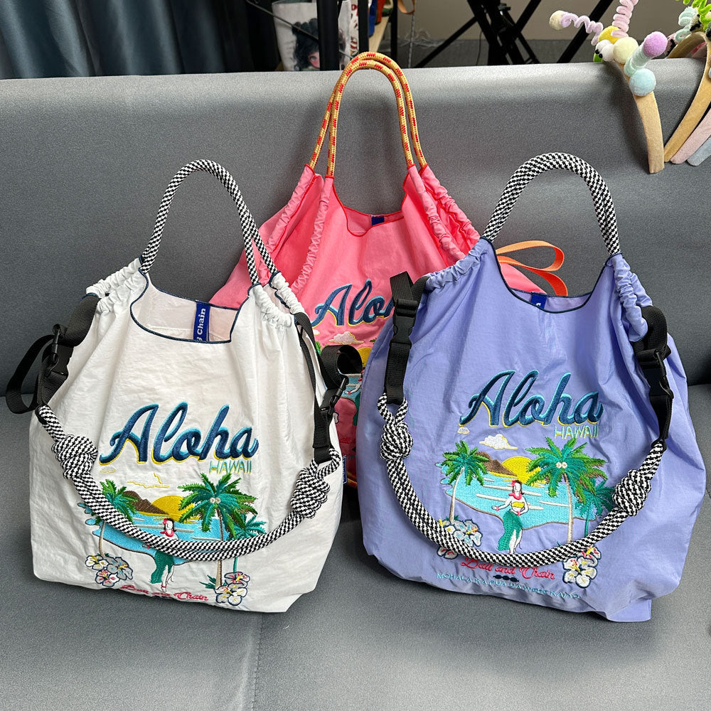 Hawaiian Embroidery Shopping Large Capacity Nylon Women's Handbag