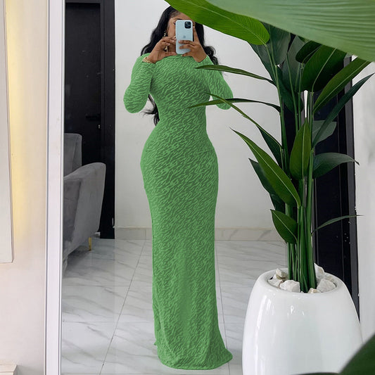 Women's Round Neck Long Sleeve Flocking Slim Dresses