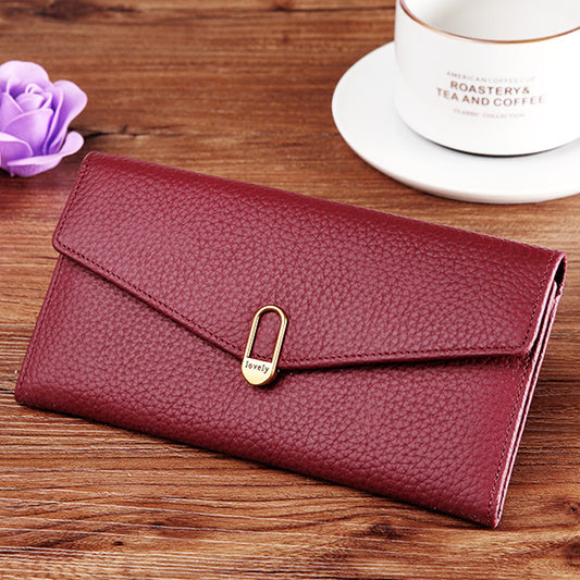 Women's Top Layer Cowhide Leather Long Large Ladies Wallets