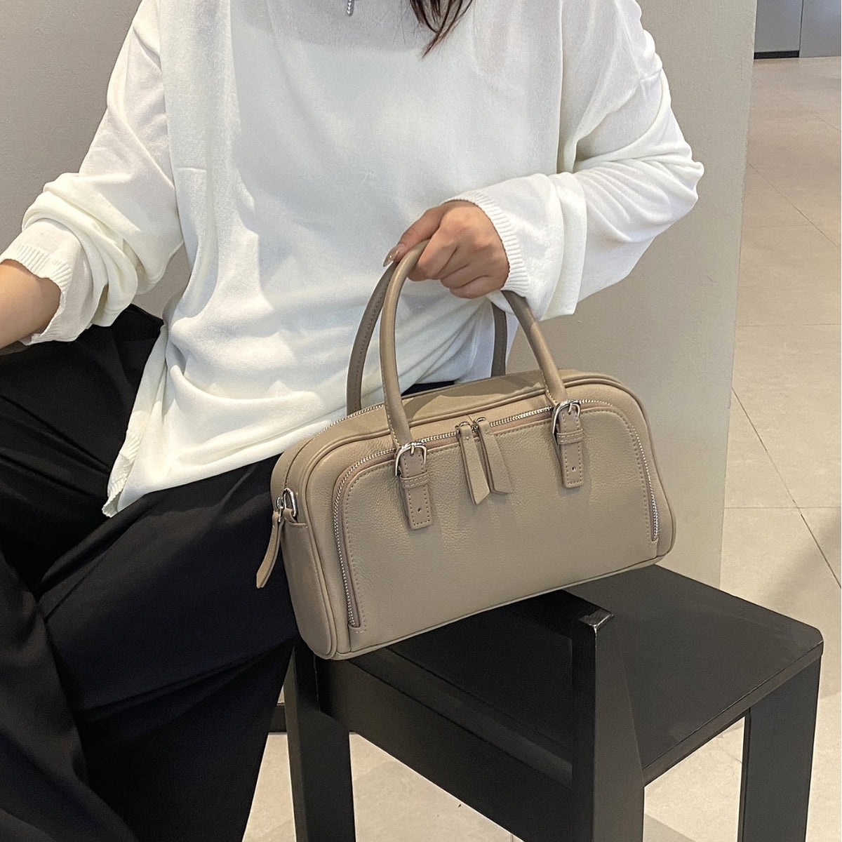 Women's Genuine Leather Korean Fashion First Layer Cowhide Portable Simple Bags
