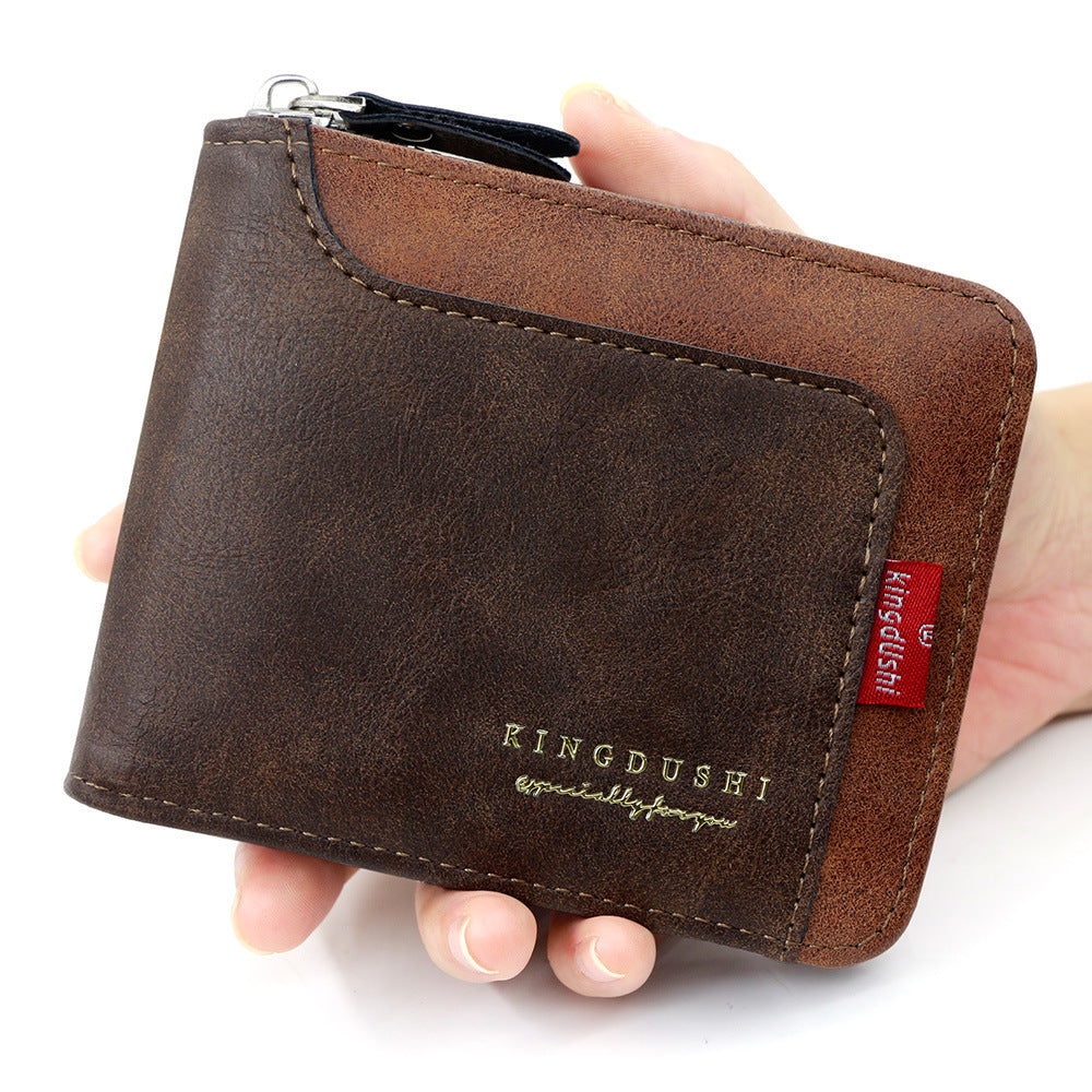 Men's Short Vintage Patchwork Chain Zipper Men's Wallet