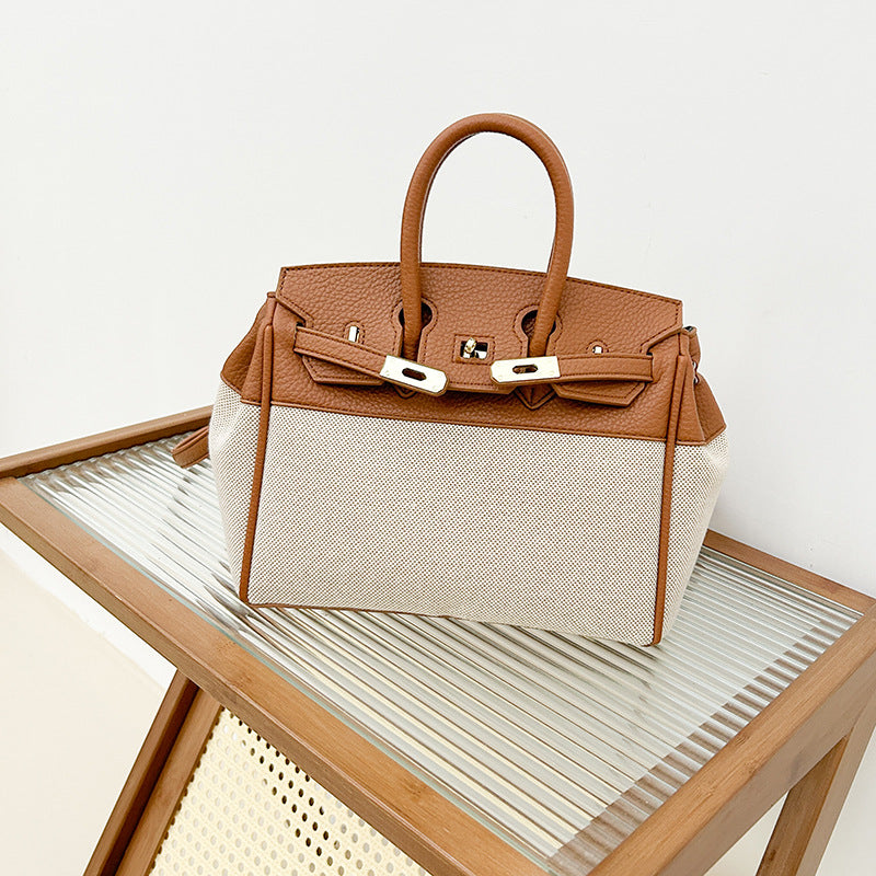 Women's High-grade Fashion Stitching Canvas Commuter Portable Bags