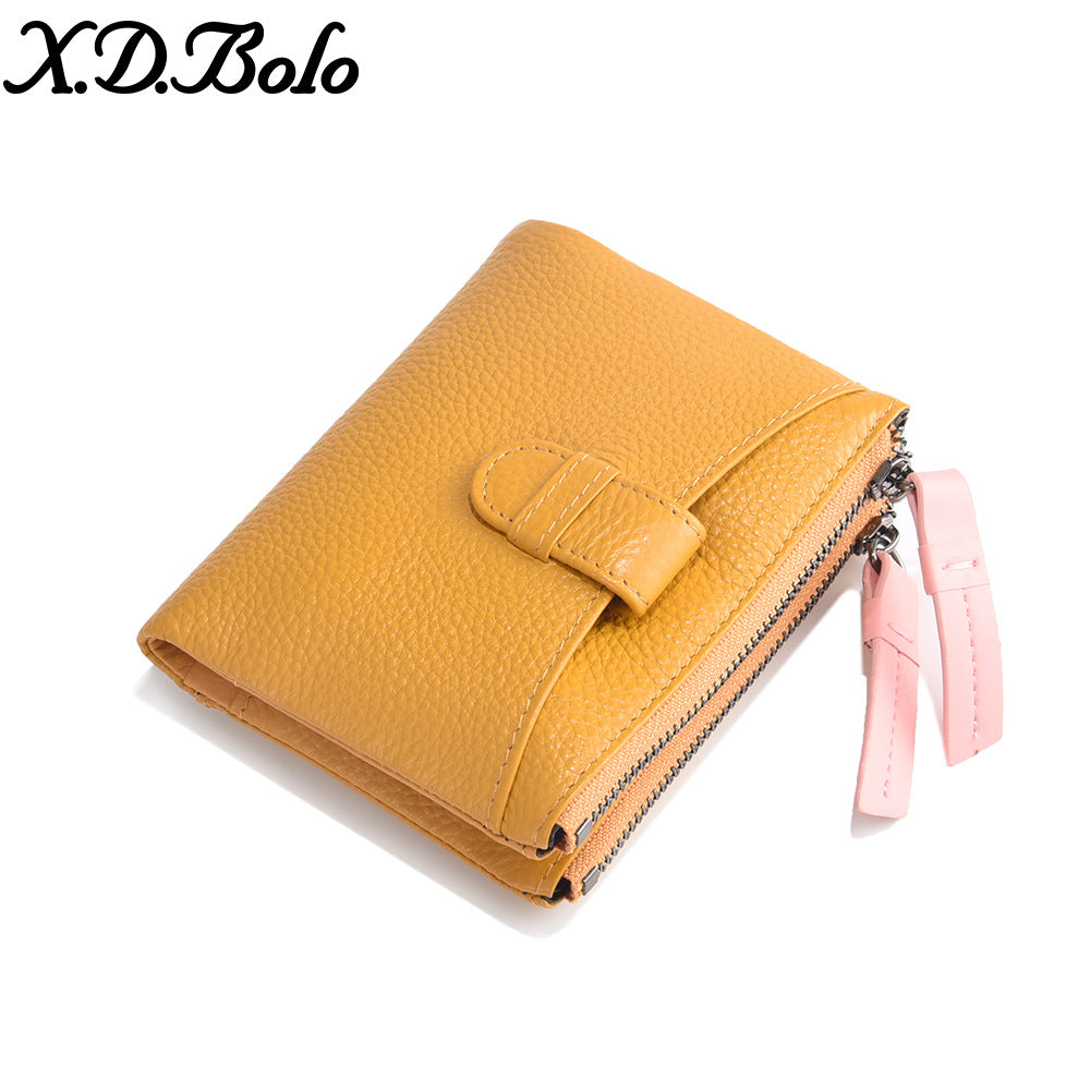 Women's Fashion Short Zip Cowhide Korean Style Ladies Wallets
