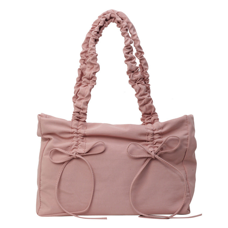 Women's Large Capacity Cloth Summer Bow Texture Pleated Strap Women's Shoulder Bag