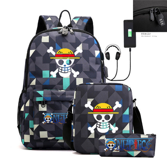 Women's & Men's & Cartoon One Piece Password Pencil Middle School Students' Schoolbags