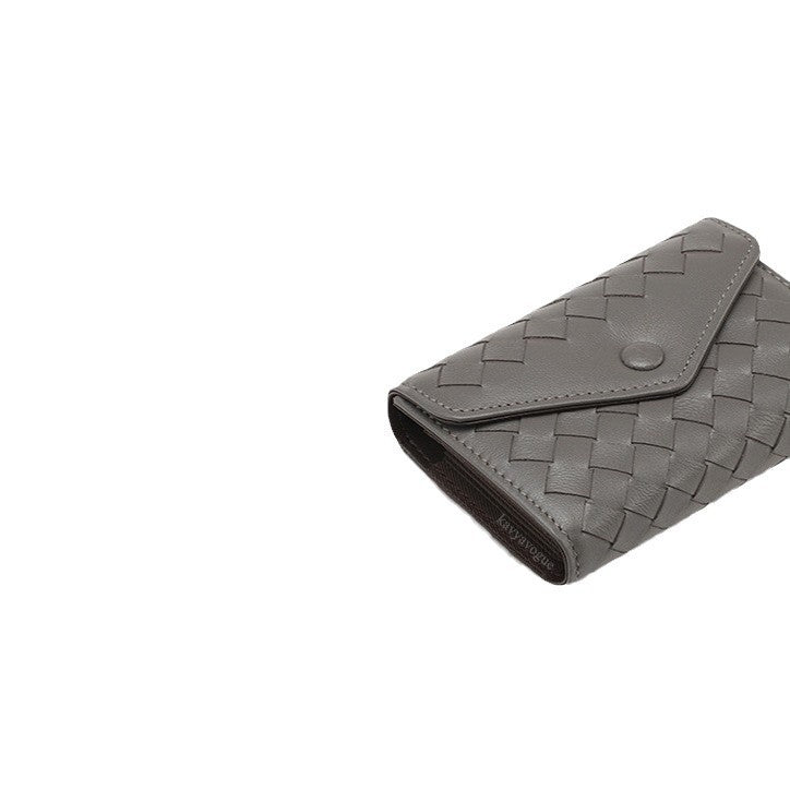 Women's & Men's & Sheepskin Woven Real Leather Expanding Card Holder