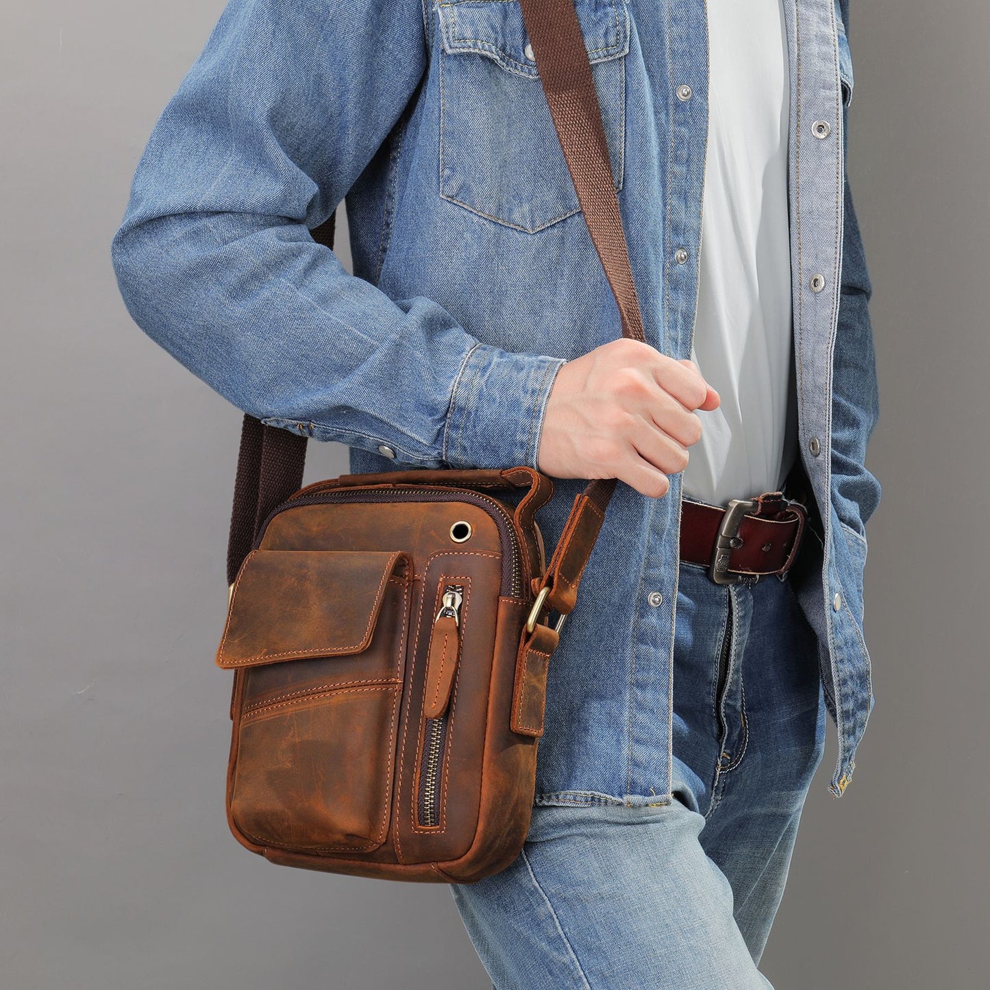 Men's Crazy Horse Leather High-grade First Layer Men's Shoulder Bags