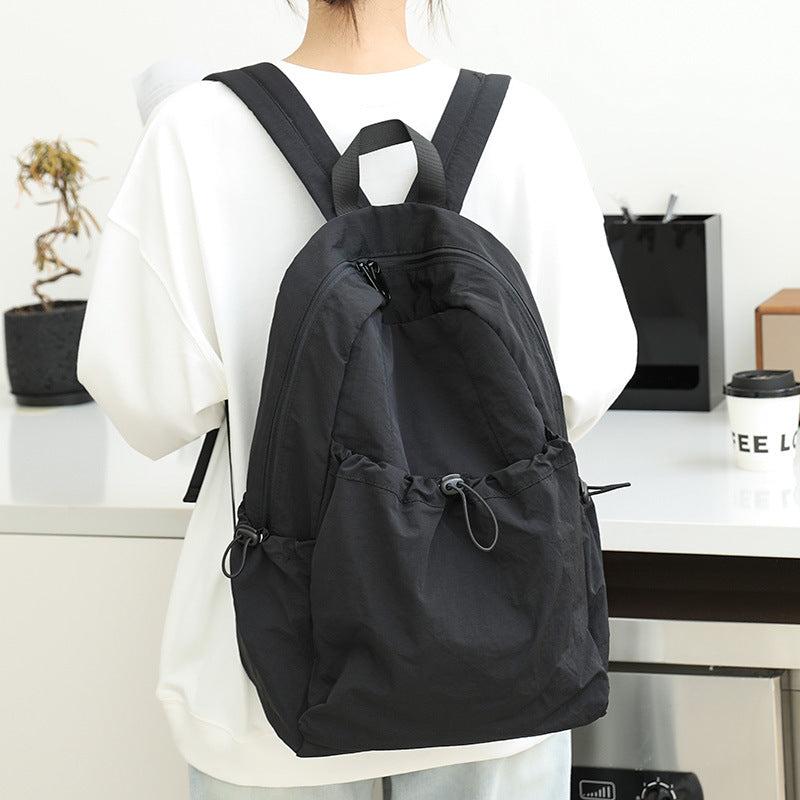 Women's Artistic Nylon Fashionable Pleated Canvas Drawstring Backpacks