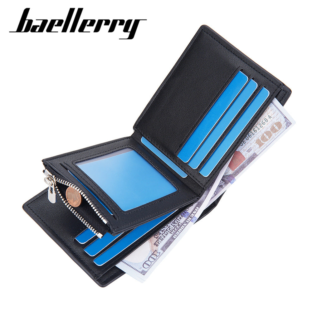 Men's Short Business Open Multiple Slots Zipper Purses