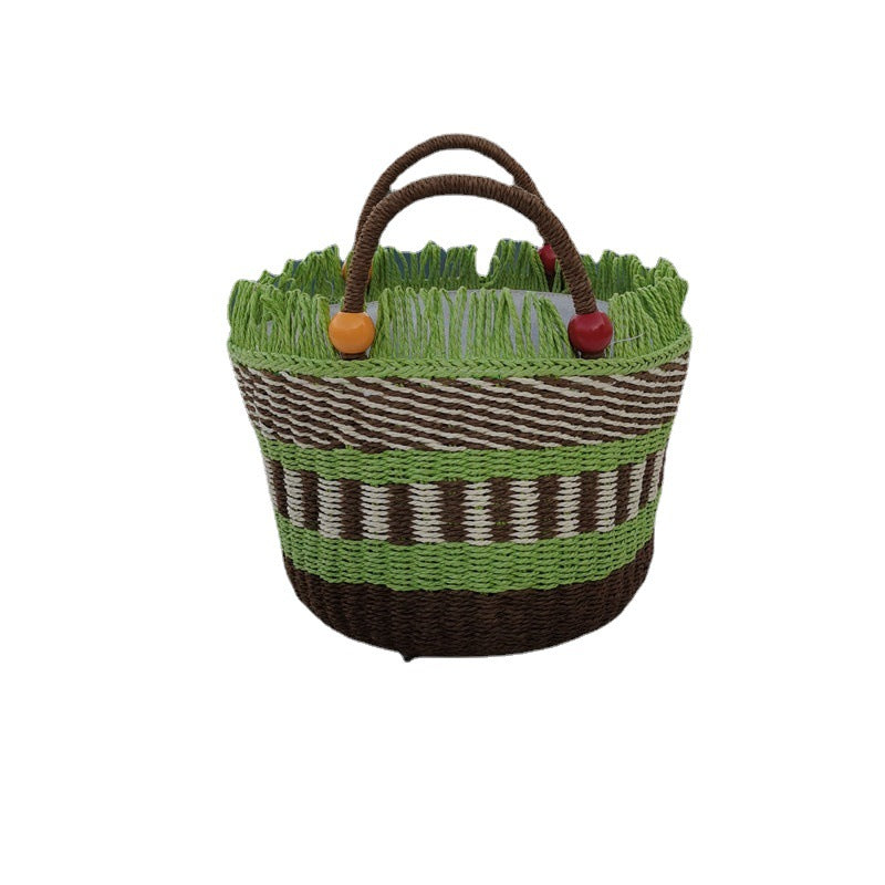 Basket Tassel Wooden Bead Decoration Cute Handbags
