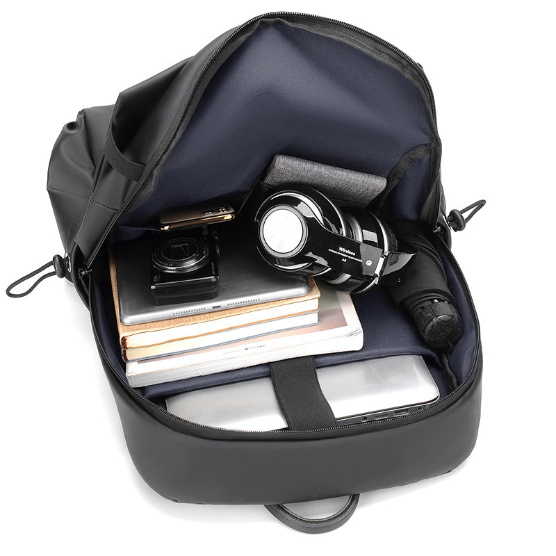 Men's Waterproof Derm Pleated Korean Simple Solid Backpacks