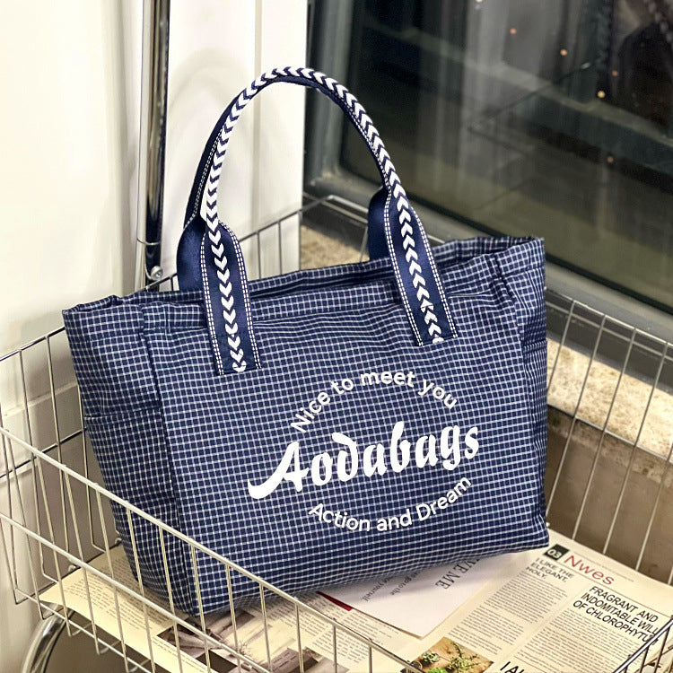 Niche Plaid Simple Letters Large Capacity Mummy Commuting Lunch Box Bags