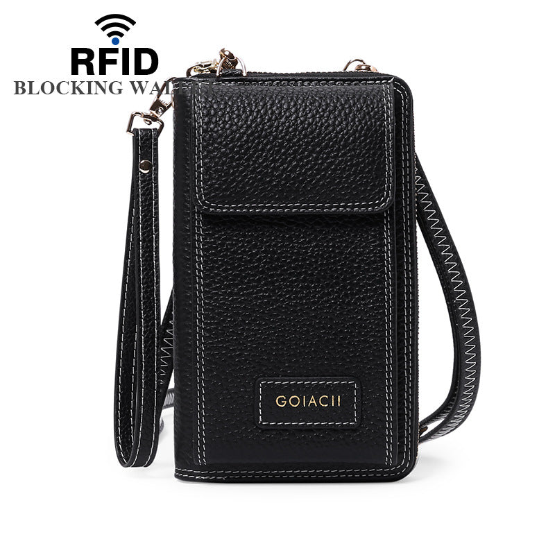 Women's Leather Vertical Cowhide Change Cell Shoulder Bags