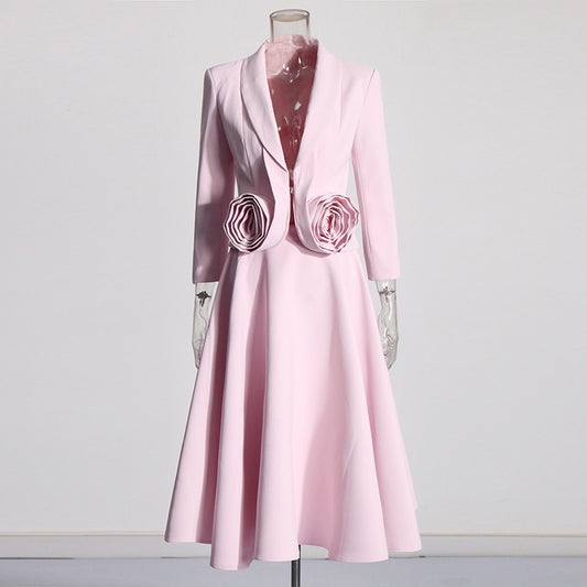 Women's Autumn Stitching Three-dimensional Rose Pleated High Suits