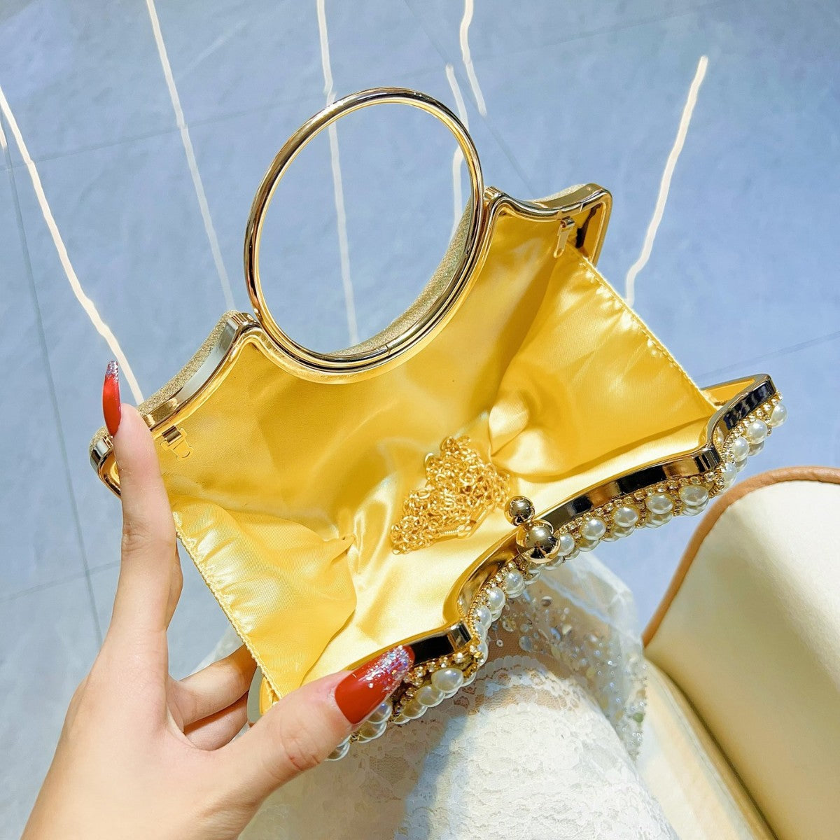 Women's Dinner Banquet Pearl Classic Style Diamond Handbags