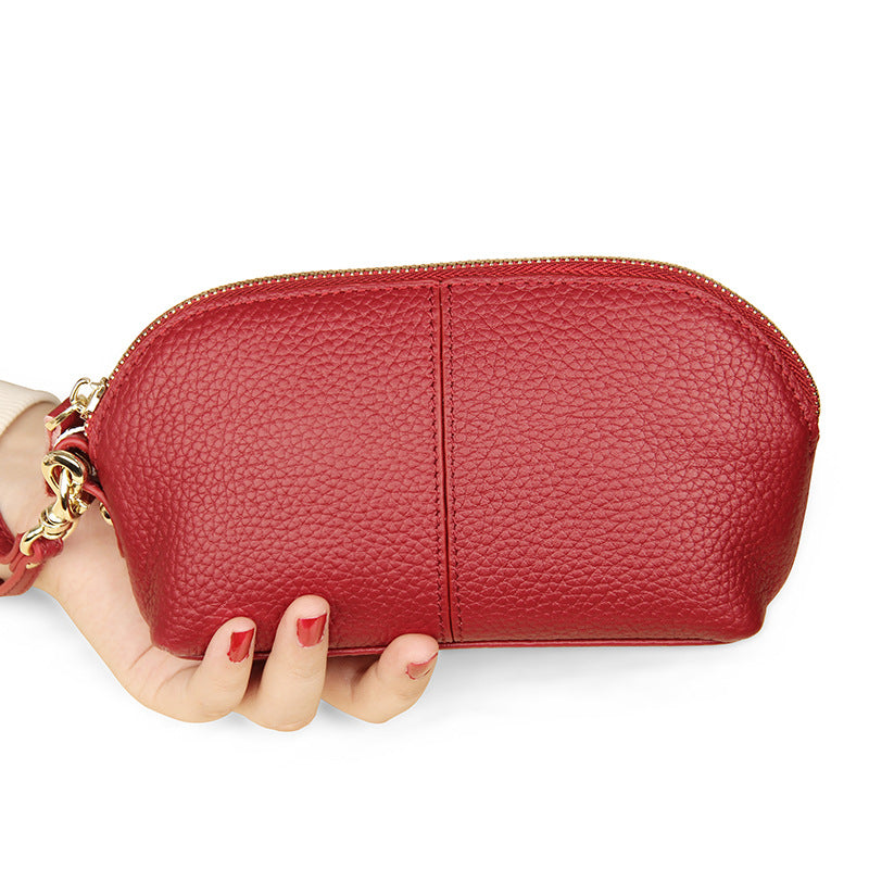 Women's Cowhide Long Fashion Large Capacity Genuine Leather Shell Clutch High Bags