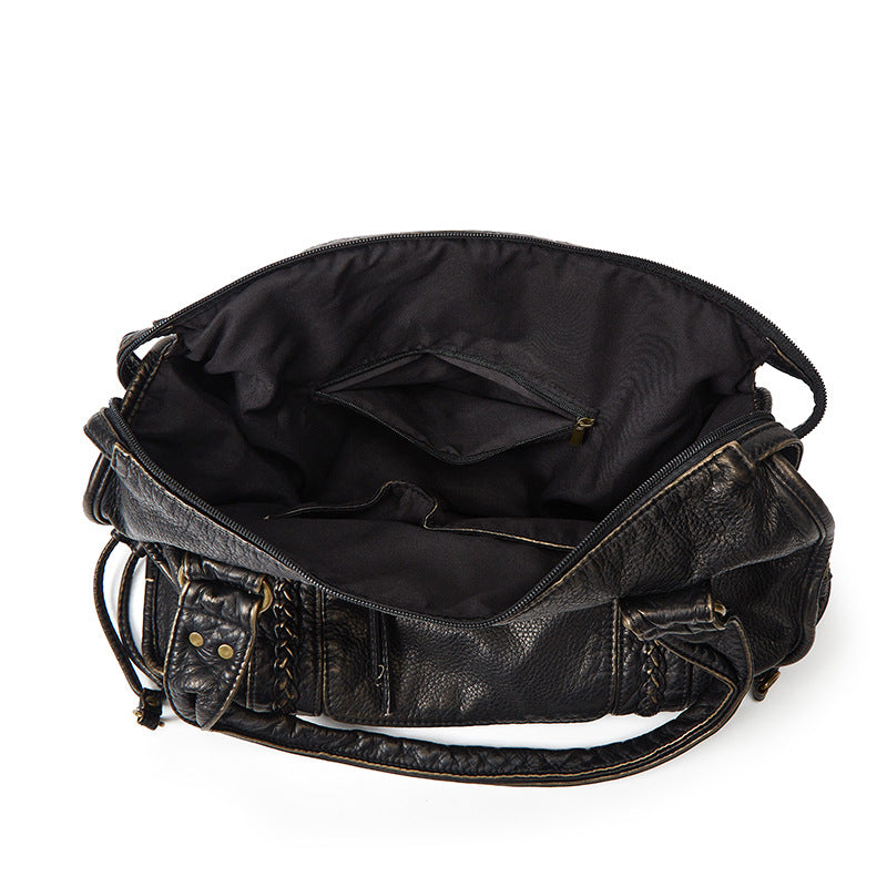 Retro Distressed Waste Soil Style Worn Looking Washed-out Women's Shoulder Bag
