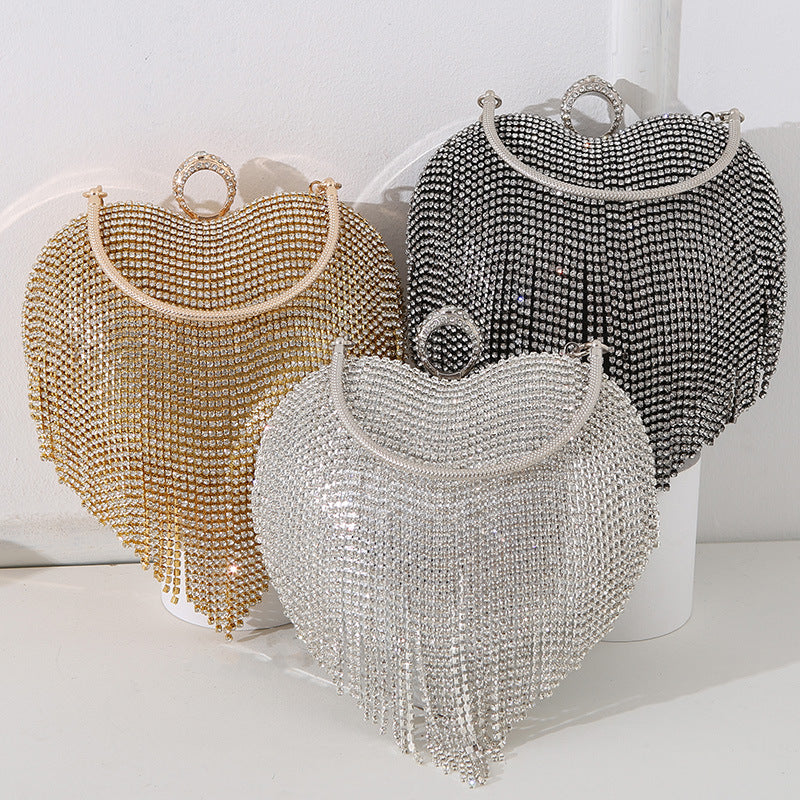 Rhinestone Heart Fashion Diamond Tassel Dinner Evening Bags
