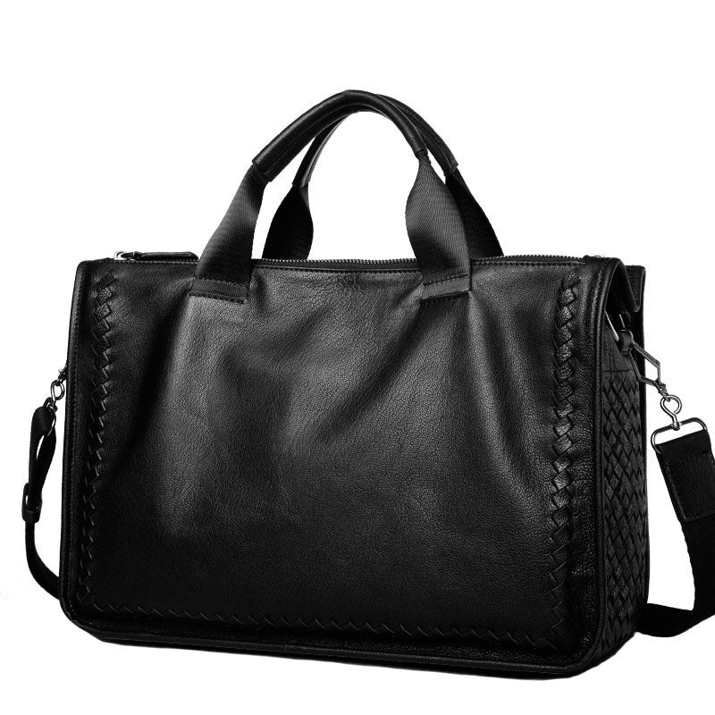 Men's Business Authentic Leather Weave Large Capacity Men's Briefcases